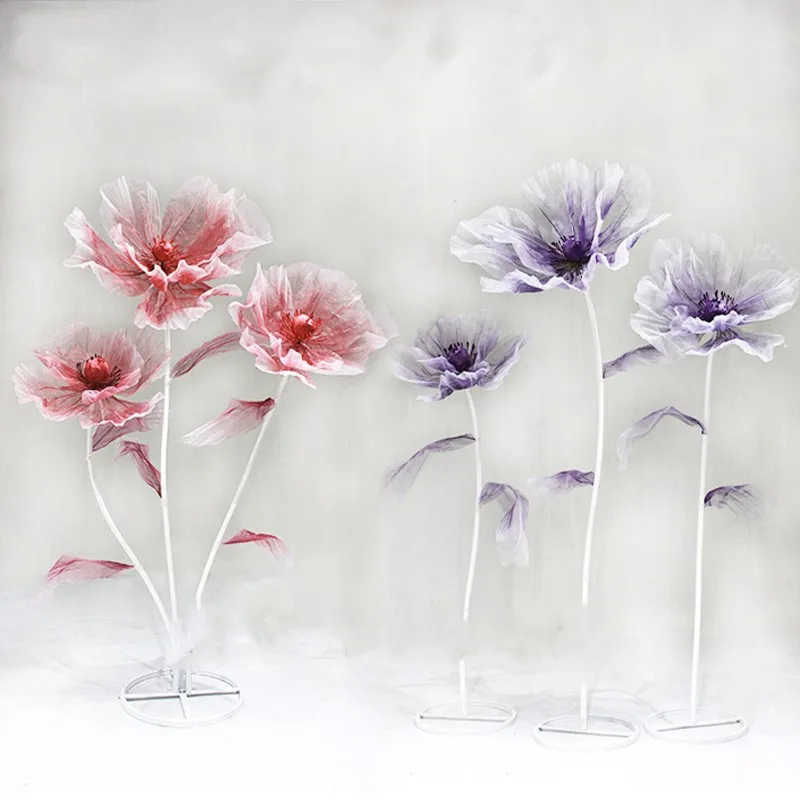 

Wholesale Large Tall Wedding Decorations Romantic Giant Silk Flower Stand Set Artificial Standing Giant Flower