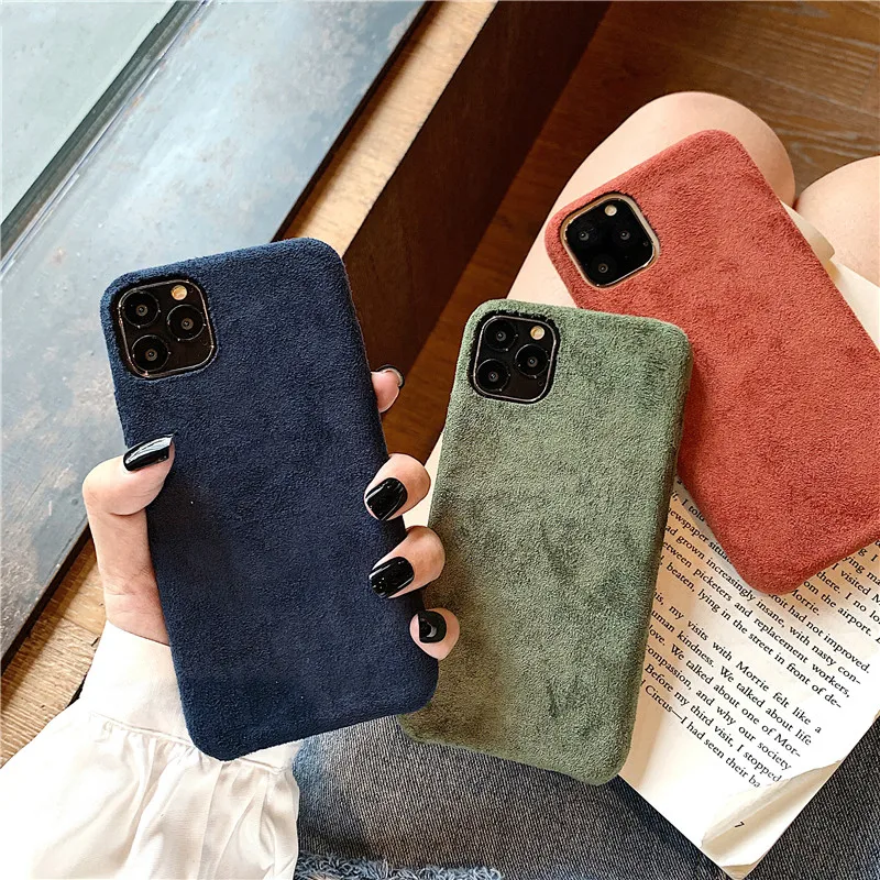 

Solid Color Suede Cloth Case For iPhone 13 Pro Max XS 12 Pro Mini X XR 7 8 Plus Soft Silicone Warm Plush Furry Fabric Cover