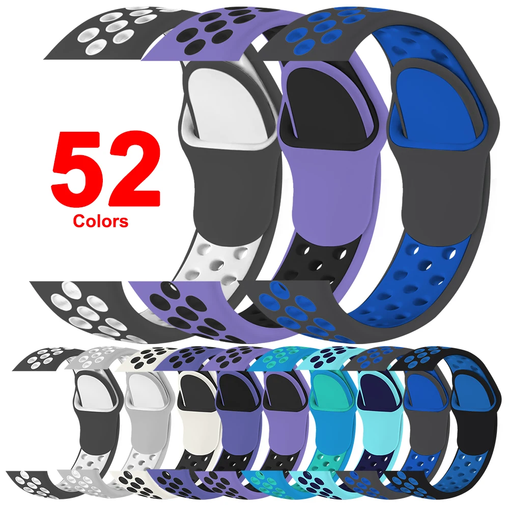 

ShanHai Two-Tone Silicone Strap for Apple Watch 7 41 45mm 6 5 4 SE 44mm 40mm Soft Breathable Bracelet Strap for iWatch 3 42 38mm, Multi-color optional or customized