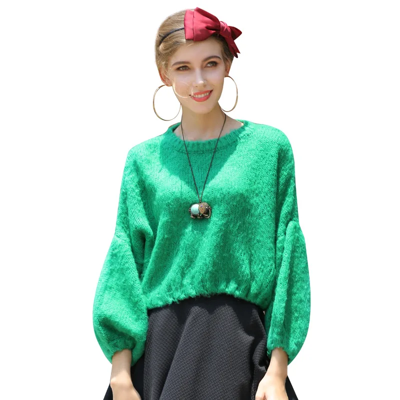 

Puff sleeve mohair sweater loose short apparel fashion casual knitwear