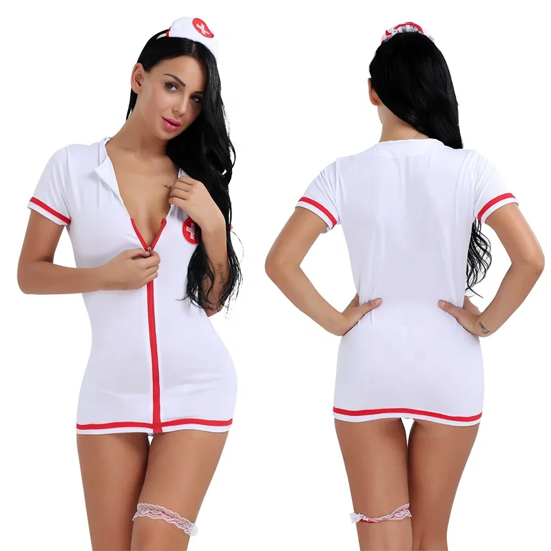 

Women's Zipper Nurse Roleplay Babydoll Sexy Lingeries Sexy Hot Transparent Ladies Underwear With Hair Hoop G-string And Leg Loop