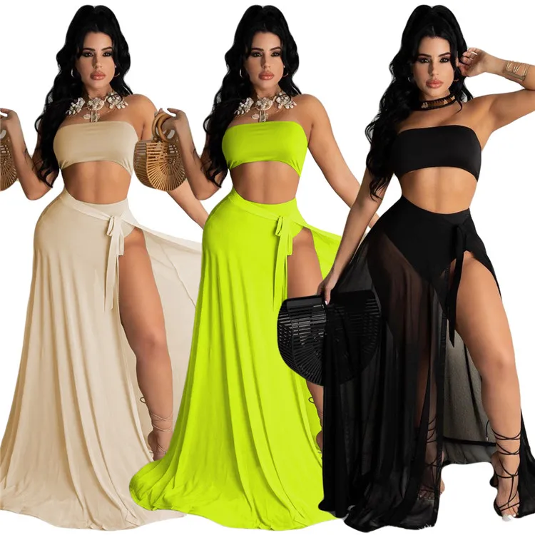 

Summer Ladies Three Piece Set Swimwear Wrapped Chest Bikini Mesh Skirt Women Beach Swimsuit, Picture
