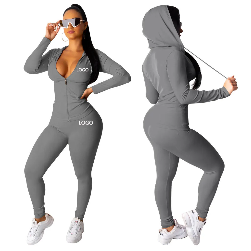 

Custom logo blank Women's sweatpants and hoodies set jacket 2 piece pants set Plus size long sleeves outfits track suit plain