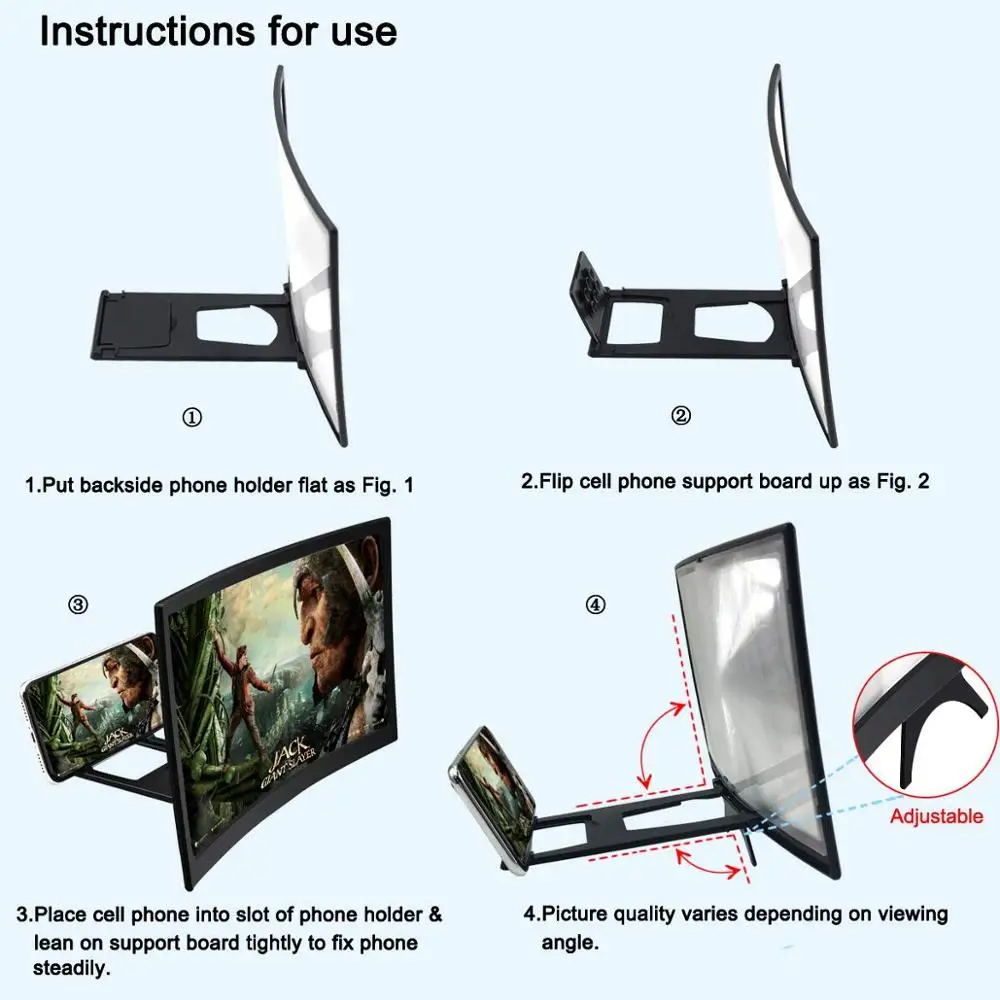 
12 inch hd TV video mobile curved phone screen magnifier foldable screen enlarged for 3d movie cell phone screen magnifier 