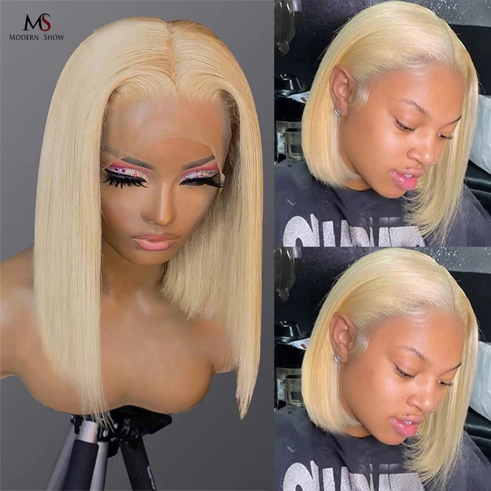 

wholesale Short 14 Inch Bob wig 613 Blond Lace Front wig 180% Density Lace Front Wigs Human Hair For Black Women