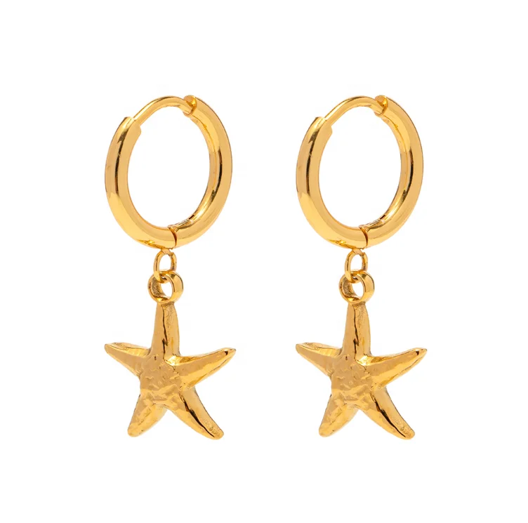 

Fashion Jewelry 18K Gold Plated Stainless Steel starfish ocean series Cute Hoop Earring Summer Style