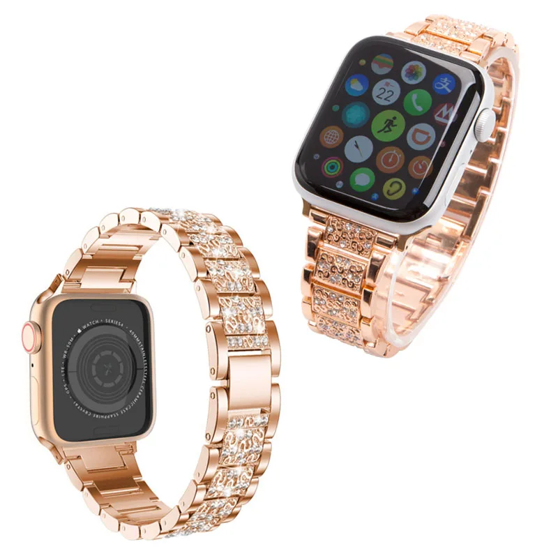 

2021 Amazon Top Selling Wholesale Bling Replacement Metal Sparkly Rhinestone Watch Strap For Apple Watch 1/2/3/4/5/6/SE, Customizable
