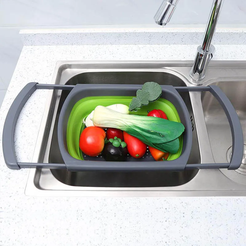

Plastic folding drain basket bowl storage silicone storage folding fruit picnic baskets with net