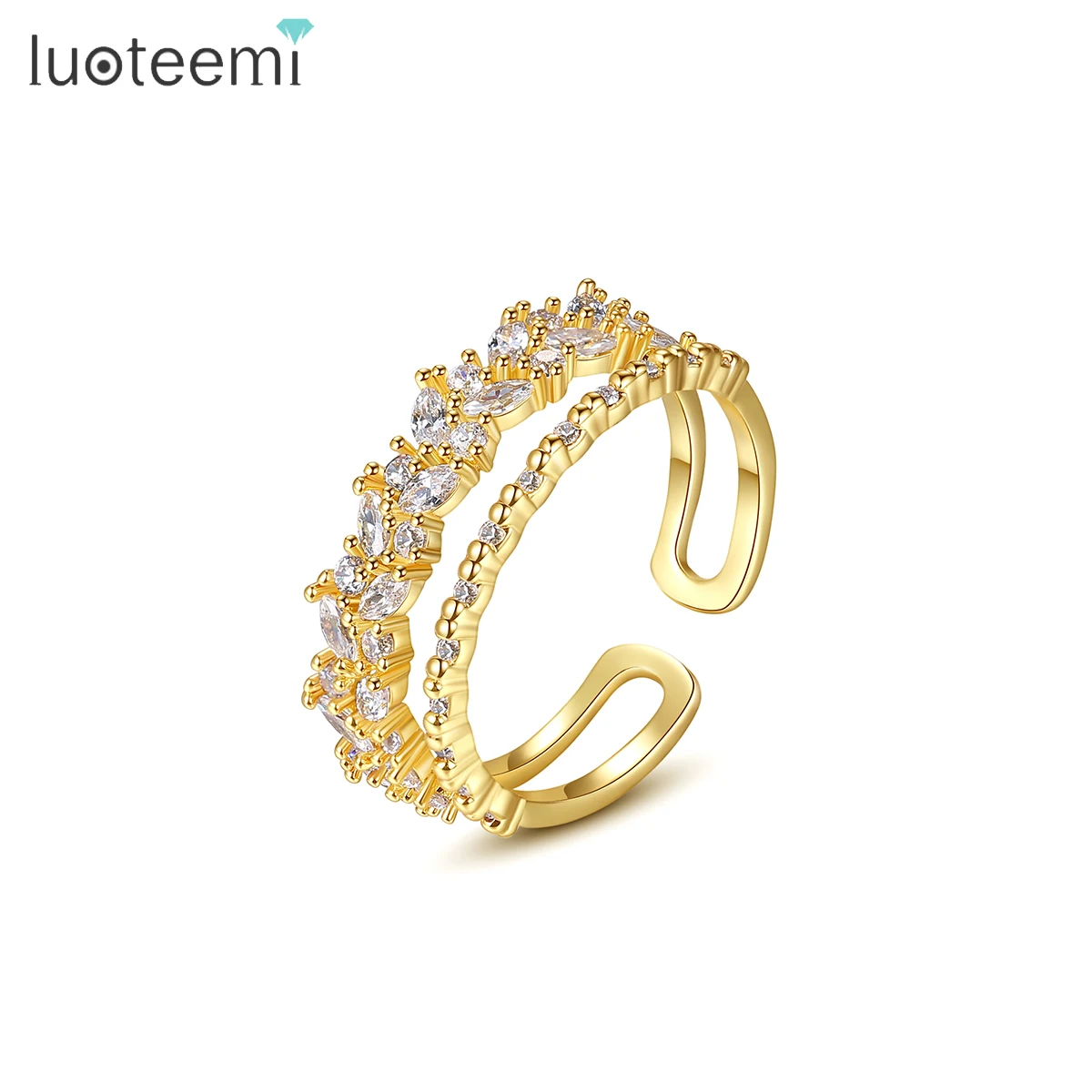 

LUOTEEMI New Product Adjustable Diamond Layered Lady Wedding Jewelry Bohemian Zirconia Woman Luxury Ring