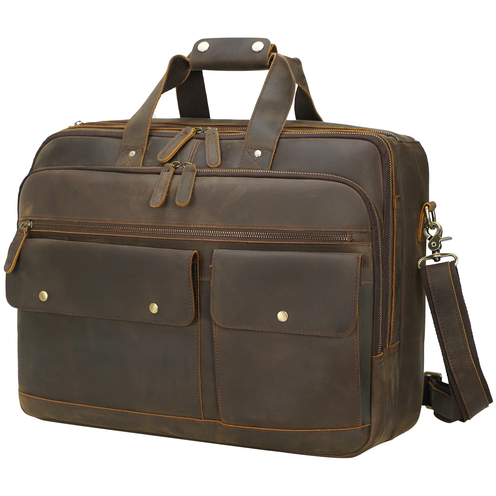 

New Arrival Dropshipping Vintage Crazy Horse Leather 17.3 inch Handmade Full Grain Laptop Shoulder Messenger Bag Briefcase Bag