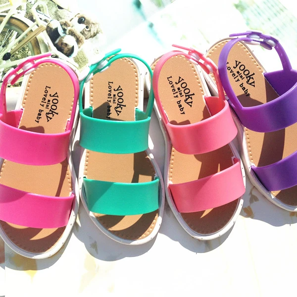 

High quality fashion summer boys and girls sandals shoes for children One piece open toe PVC shoes fashion flat flower sandals, Black