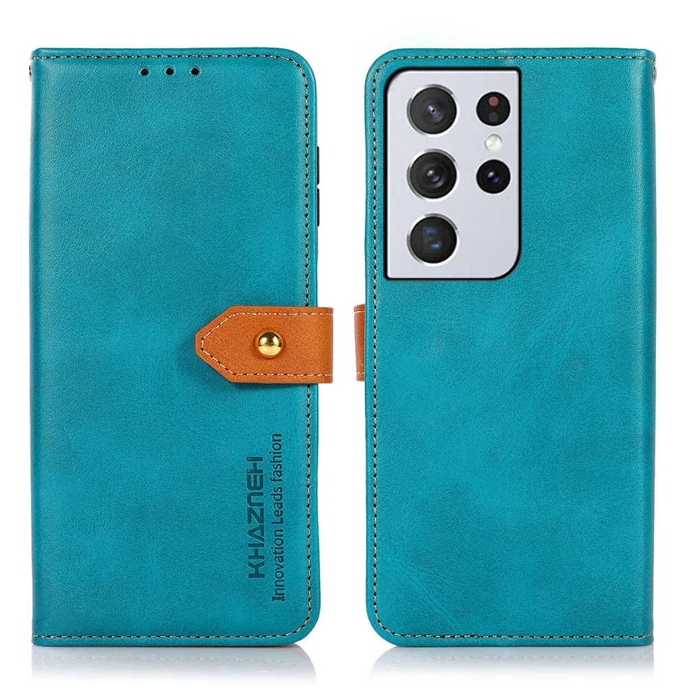 

Gold button two color cattle pattern PU Leather Flip Wallet Case For Samsung Galaxy S21 ULTRA / S30 ULTRA, As pictures