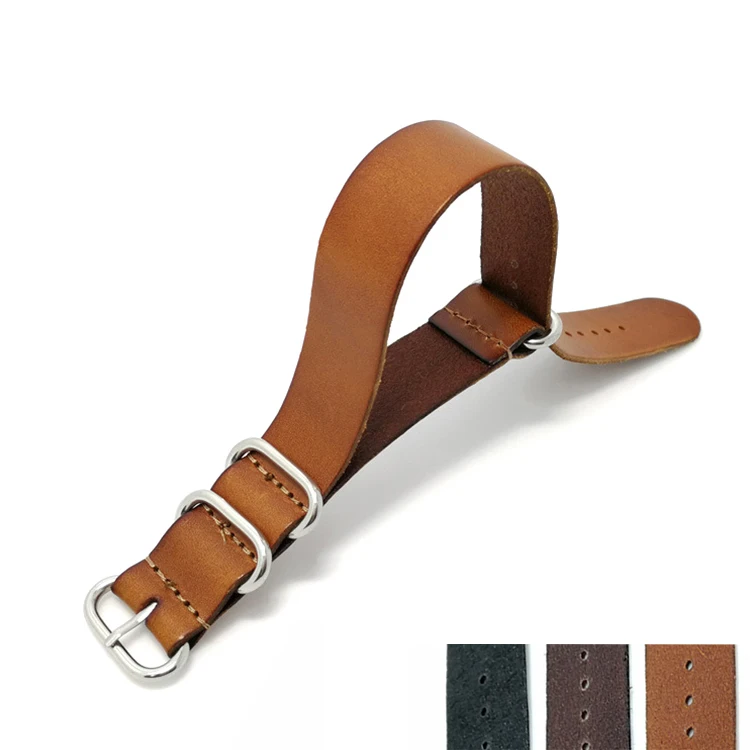 

genuine leather nato watch band watch strap, Black dark-brown light-brown