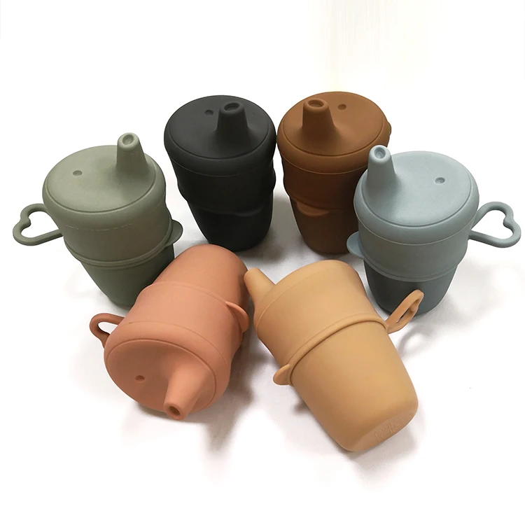 

2020 New Product Non-toxic waterproof silicone infant baby water cup with sippy cup lids, Apricot,sage,ether,dark grey,clay etc