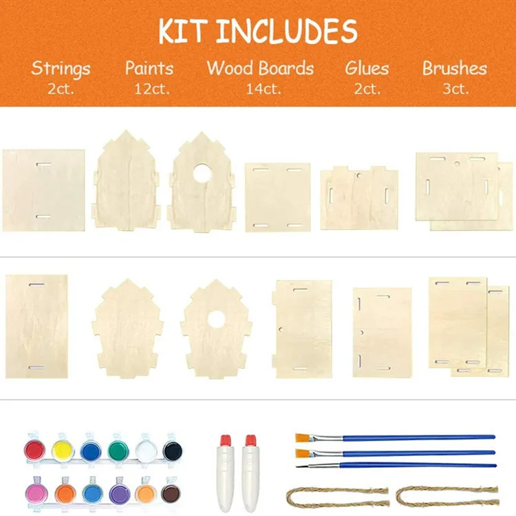 Build &amp; OYEFLY Paint Your Own Wooden Bird House Horizon Group DIY Birdhouse Making Kit, Includes Paints, Brushes, Glue &amp; Wind