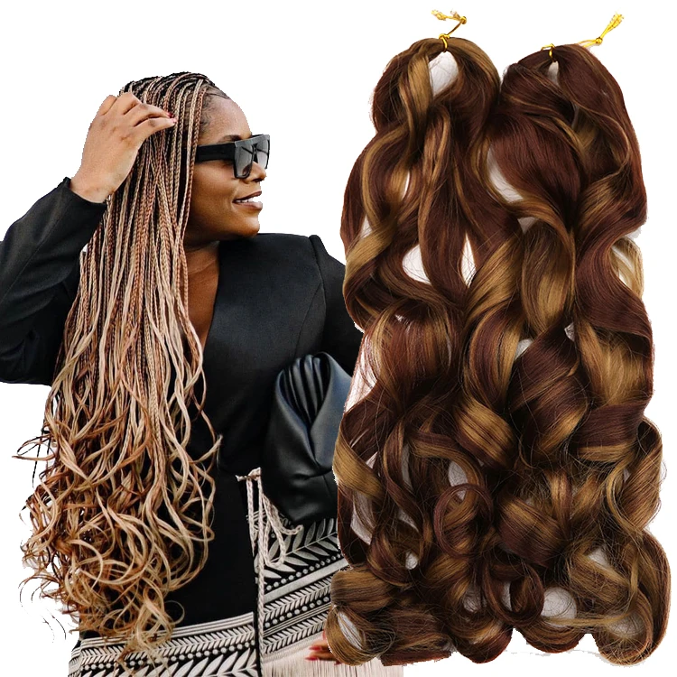 

french curl wavy braiding hair attachments synthetic braids curly hair extensions wavy ombre braiding attachment spiral curl, 1b, 24#, 27#, 30#, 613#