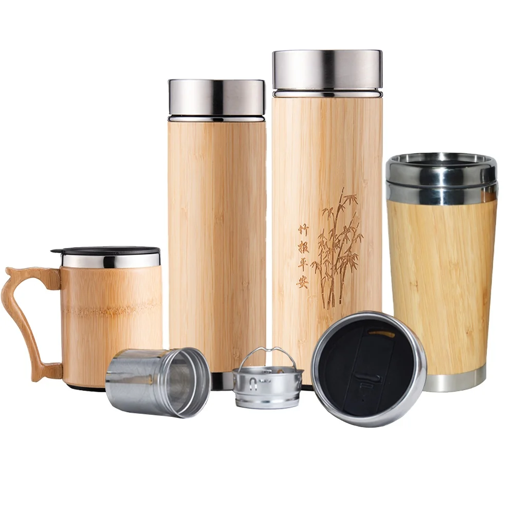

Insulated Eco Friendly BPA Free Stainless Steel Custom Bamboo Water Bottle Wood Travel Flask Coffee Tumbler Mugs, Customized color