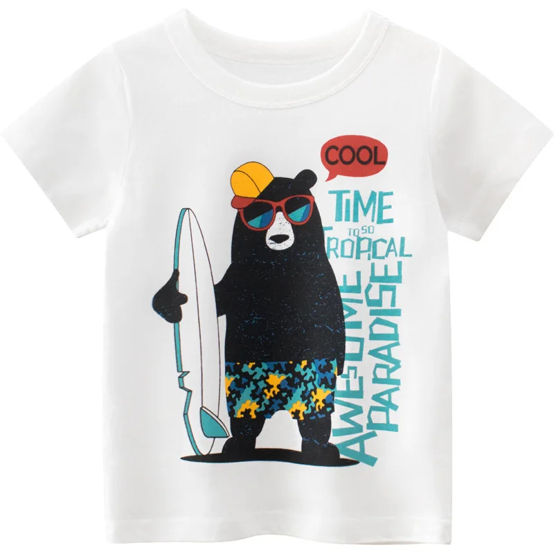 

custom design white 100% cotton big kids tshirt printing bear summer boutique kids clothing wholesale