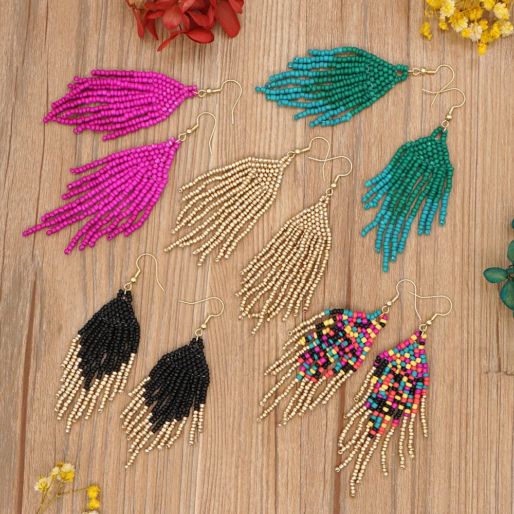 Go2Boho Bohemian Colorful Stainless Steel Hook Seed Beads Earring Beaded Pendientes Handmade Fashion Jewelry Earrings for Women