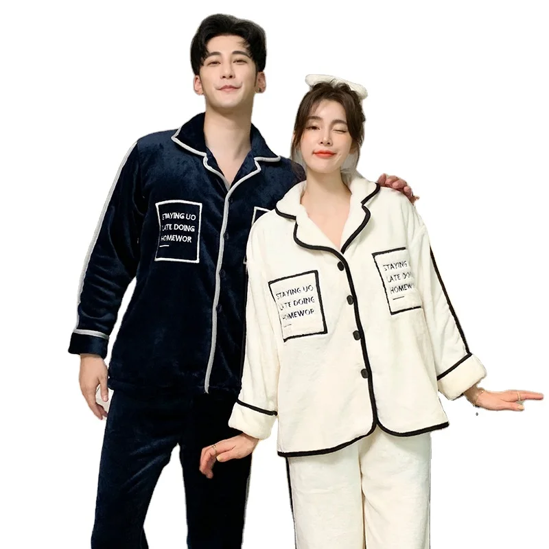 

2021 Wholesale Winter Christmas matching pjs for Couples women's warm clothes sleepwear flannel pajama set, As pictures