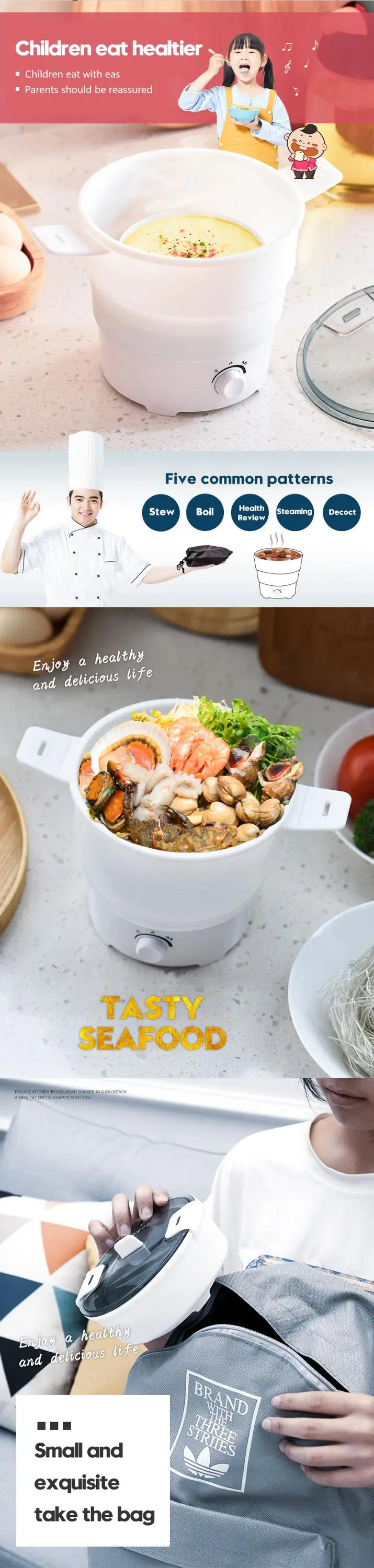 100-240V Multi-function Electric Hot Pot Folding Portable Electric Skillet Travel Leisure Dormitory Household Electric Kettle