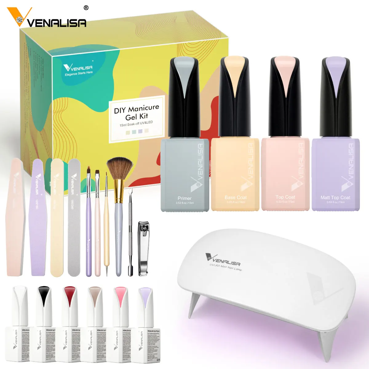 

VENALISA New DIY Manicure Gel Kit Nail Salon Use Professional Enamel Nail Gel Polish Kit With Nail Lamp Gift Set For New Learner