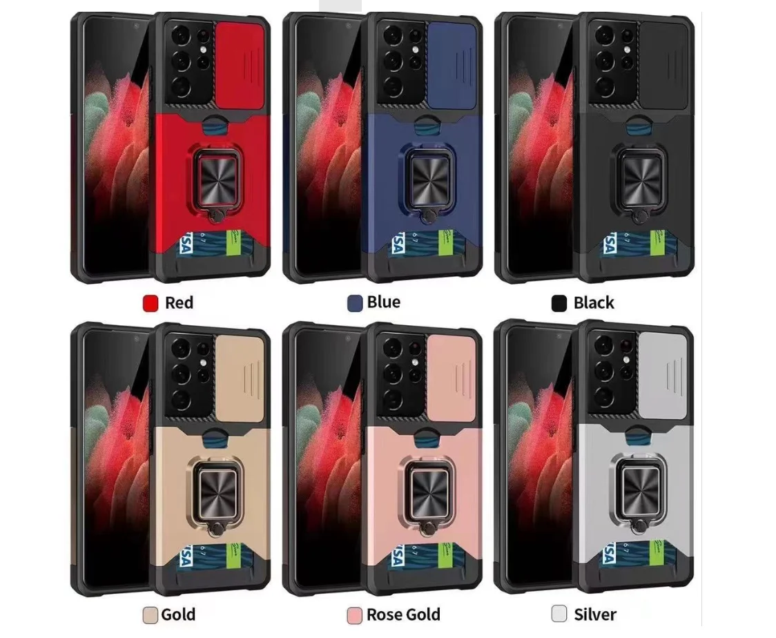 

360 Rotating Stand Ring Phone Case For Samsung A52 Car Mount Magnetic Stand Card Slot Design For Samsung S21 Slide Camera Cover, 6 colors