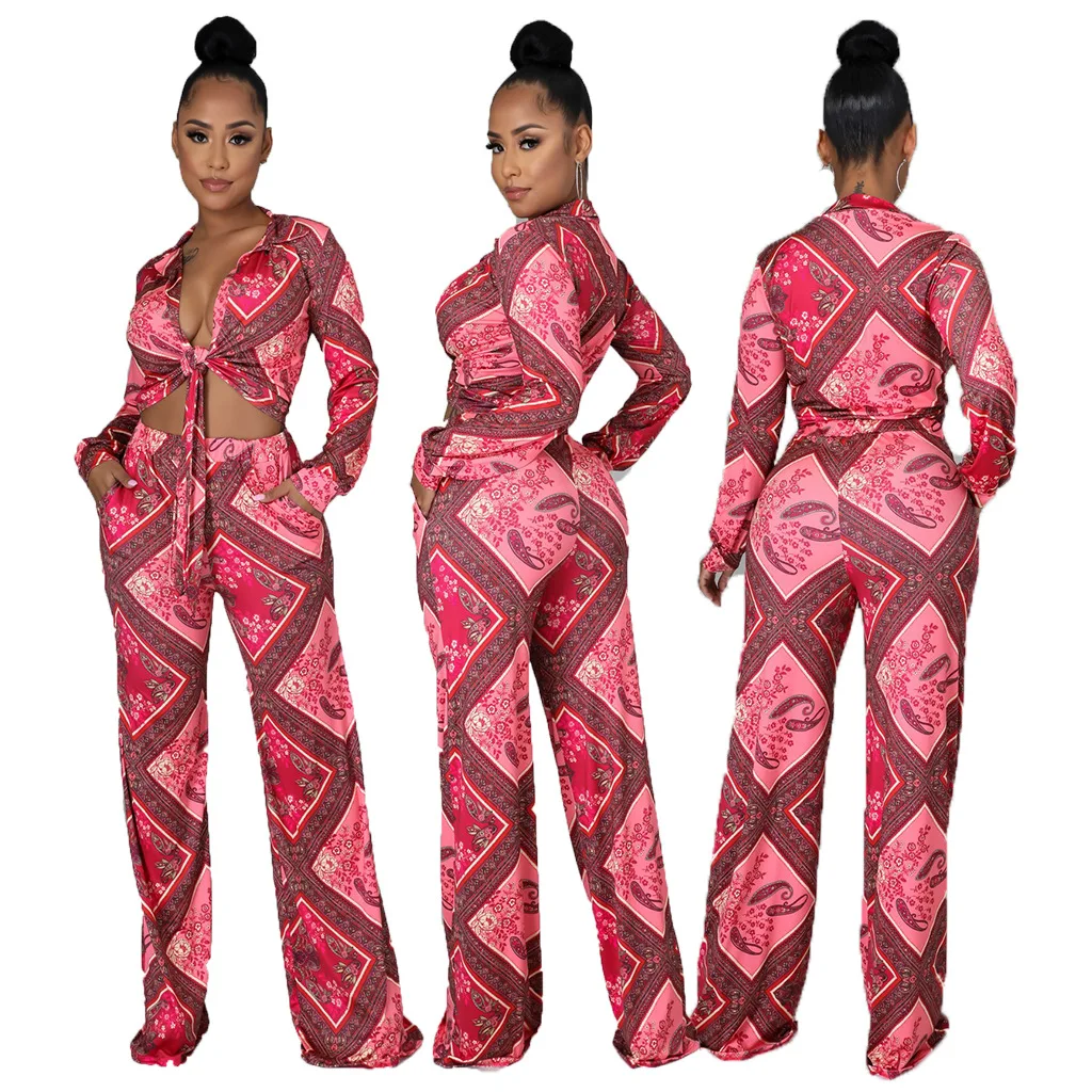 

European American sexy fashion digital print chest binding and pants two-piece suits women summer autumn 2021 new casual set