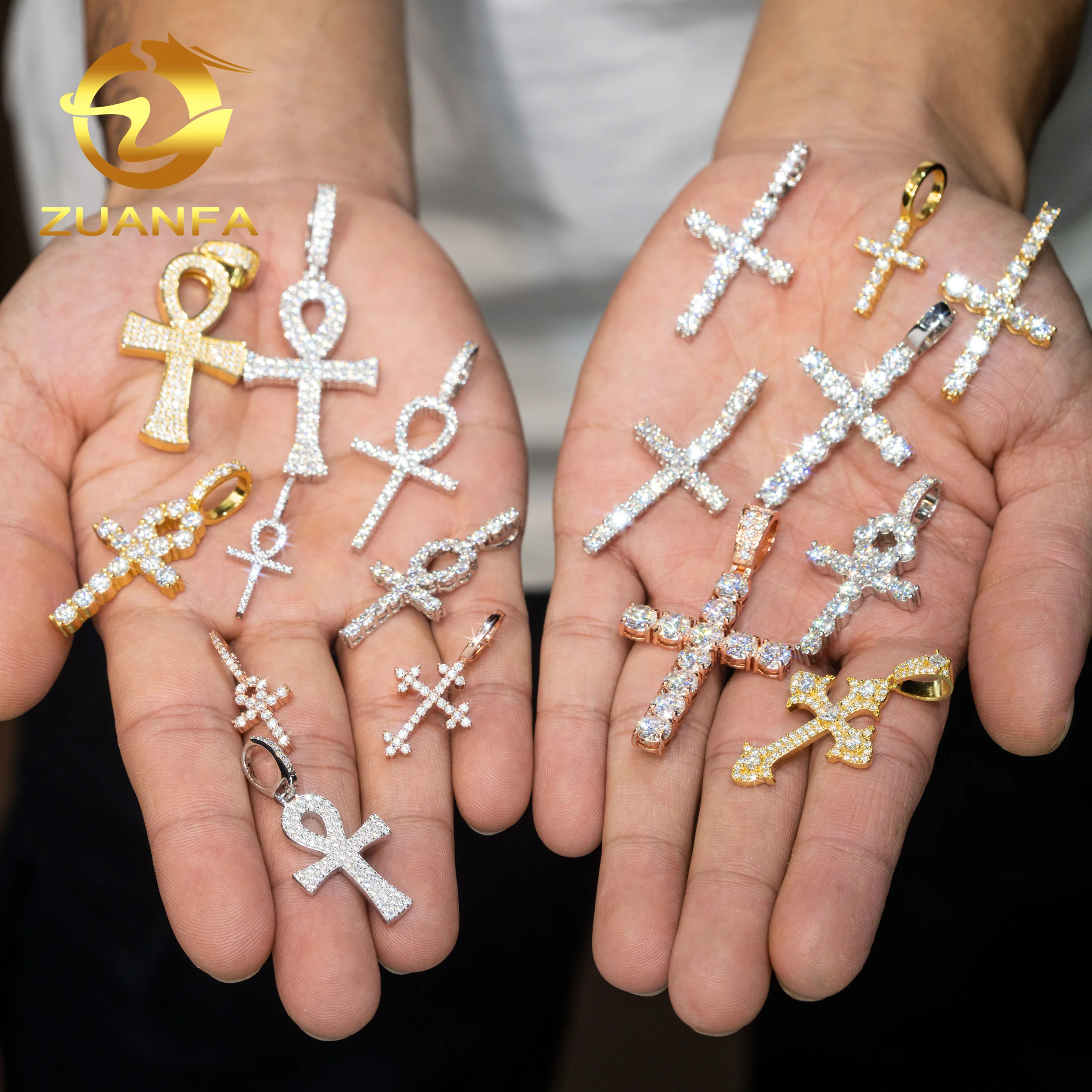 

New Arrival Hip Hop Jewelry Pendant Iced Out VVS Moissanite Cross Pendant sterling silvercustom chain Pendant