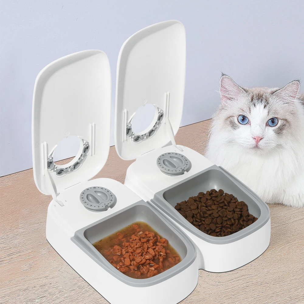 

PetnessGo Pet Feeder Cat Food Dispenser 2 Time Meal Automatic Cat Feeder, White