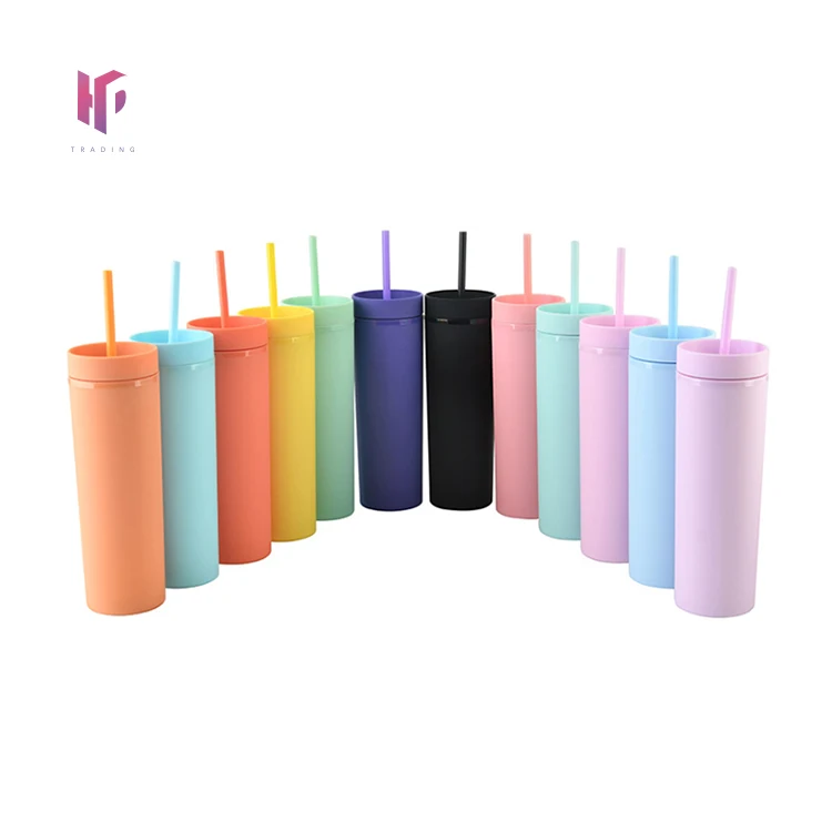 

Personalized TUMBLERS Matte Pastel Colored Acrylic Tumblers 16oz Double Wall Plastic Tumblers With Straw travel mug, Customized color