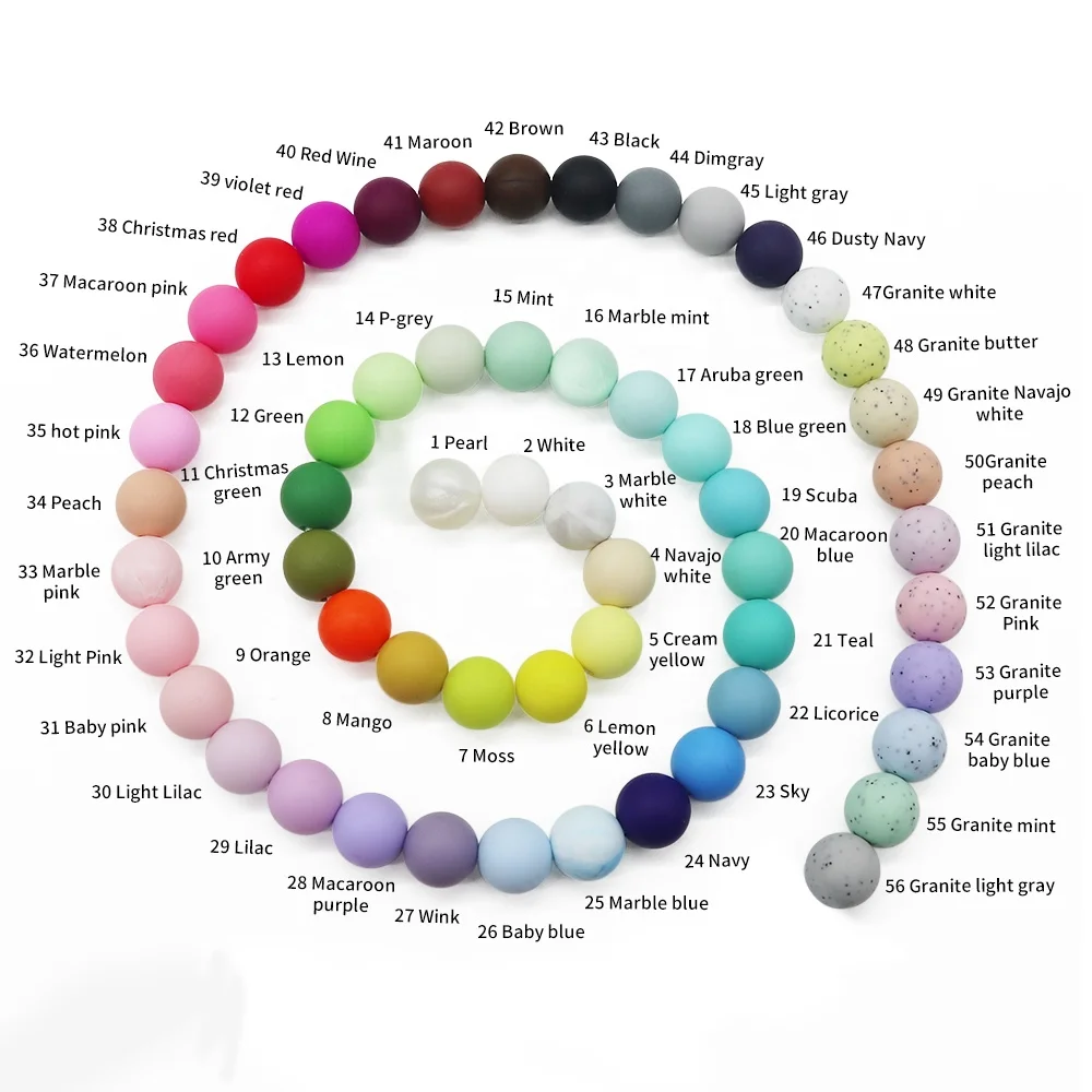 

Food Grade Silicone  BPA Free Baby Chew Pacifier Silicone Loose Round Beads, 56 colors