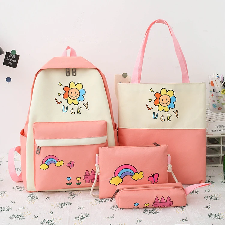 

SCB047 2022 Factory wholesale fashion sun flower printing student back pack 4 In1 set good quality waterproof girls bagpack coll