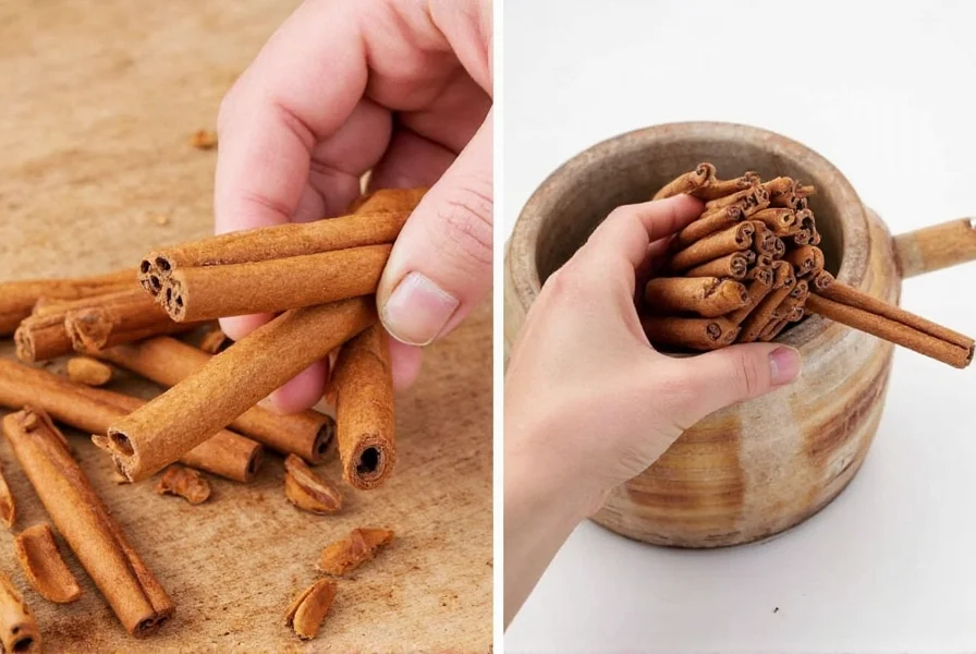 Jars filled with crushed cinnamon stored in a kitchen cabinet