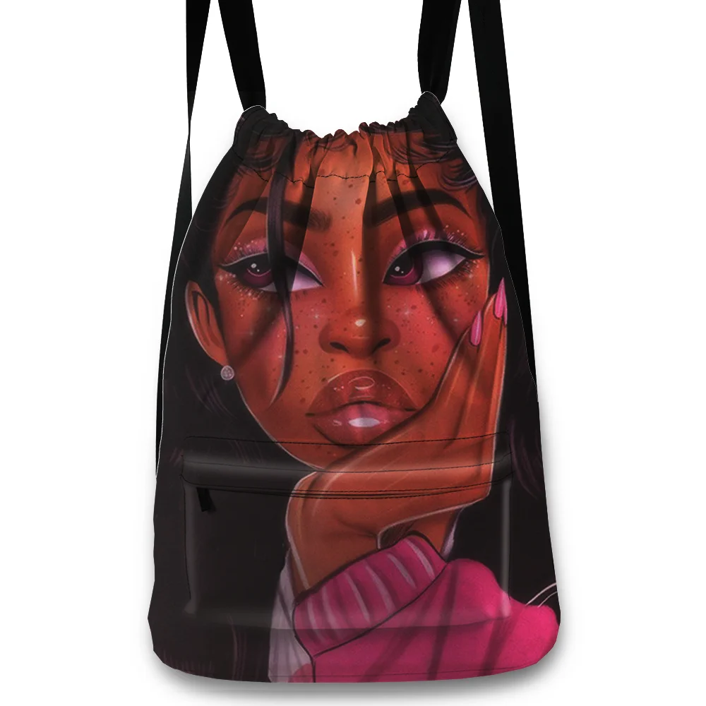 

2022 Personal Design Polyester Black Africa Wholesale Makeup Cosmetic Customize Logo for Unisex Girl Drawstring Backpack Bag