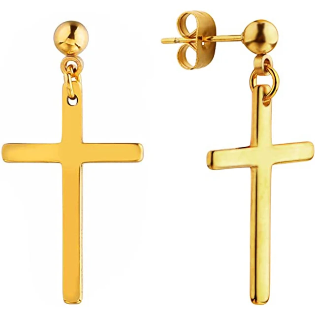 

925 Sterling Silver Earrings Cross Dangle Studs Earrings piercing Jewelry For Men and Women
