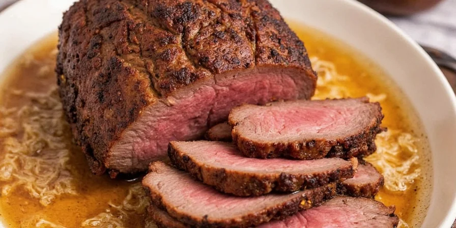 Final plated brisket with garnish and side dishes