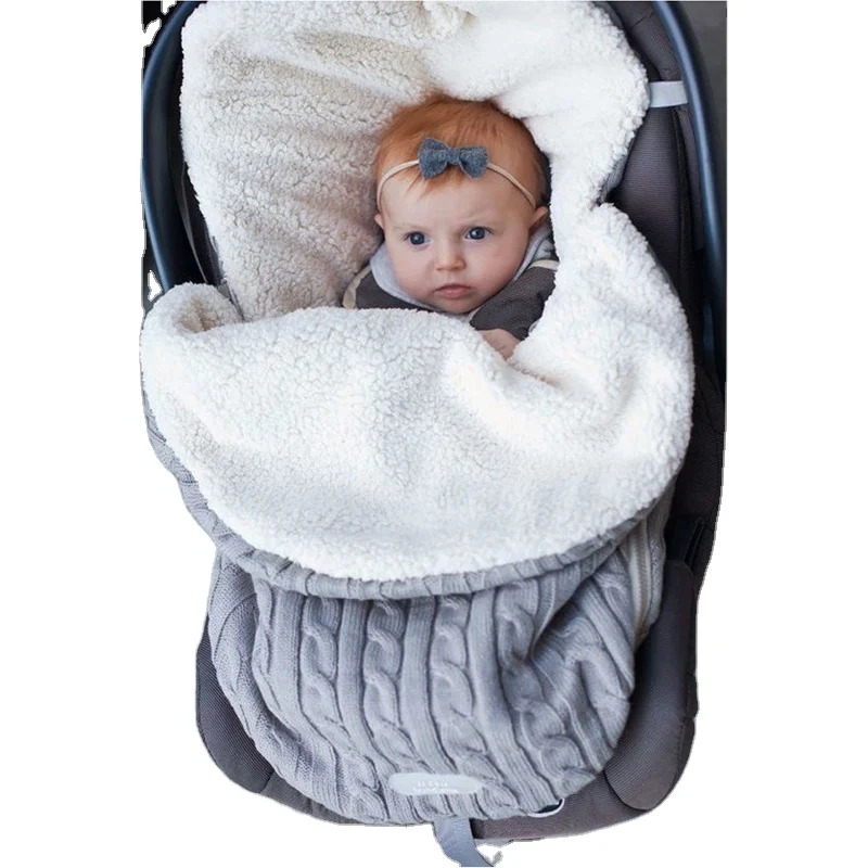 

MY Miyar In stock Wool Knitting Baby Sleeping Bag Thickening Flannel Warm Outdoor Stroller Sleeping Bag