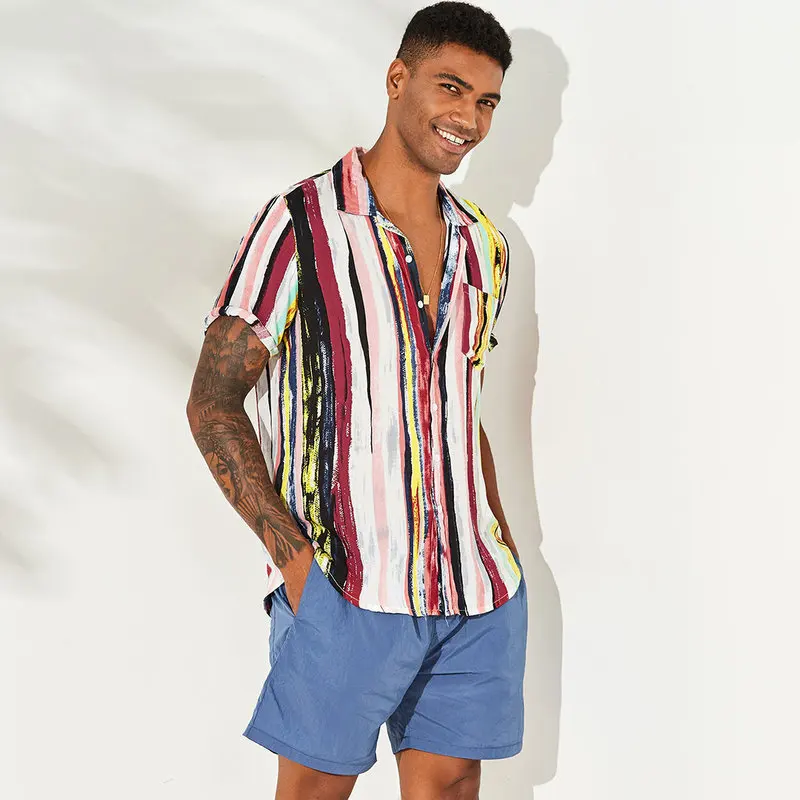 

2021 Popular hawaiian beach printing designs plus size shirts and pants sets for men