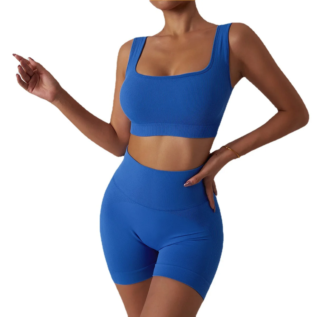 

New Design Women Square Neck Soft Quick Dry Ribbed Compression Seamless Yoga Wear