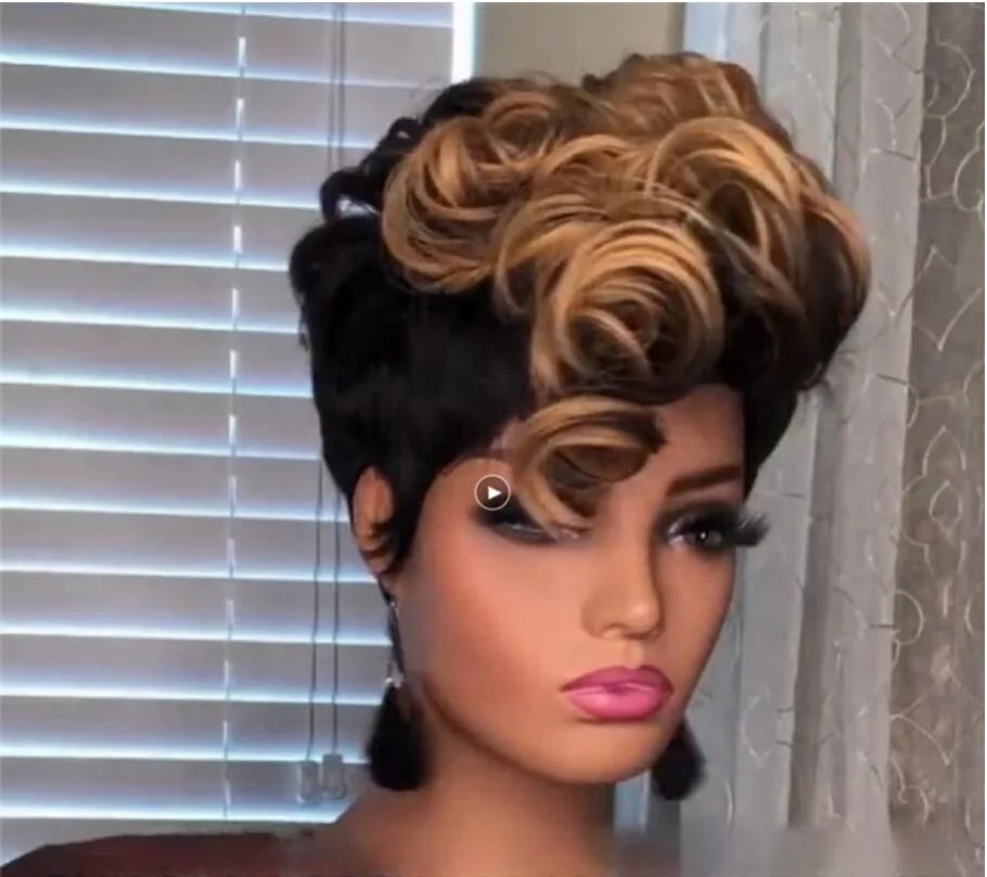 

Synthetic Wig For Women African Short Pixie Curly Bob Hair Headgear, Pics