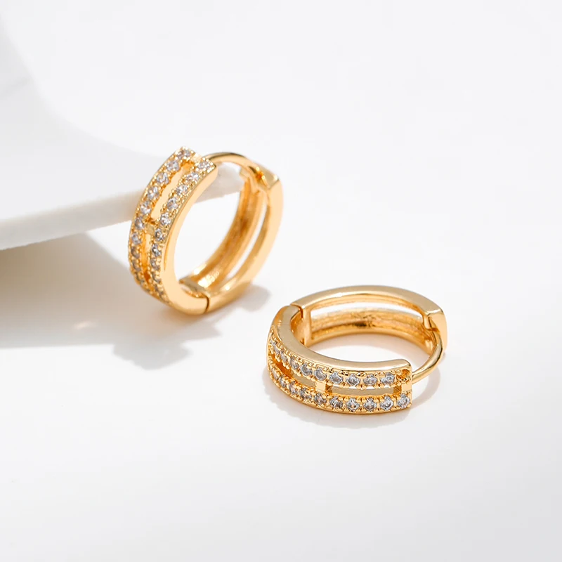 Hot Sale 18K Gold Plated Brass Bohemia Hoop Earrings Zircon Inlay Women's Gift ORNPAEADIA KE0985