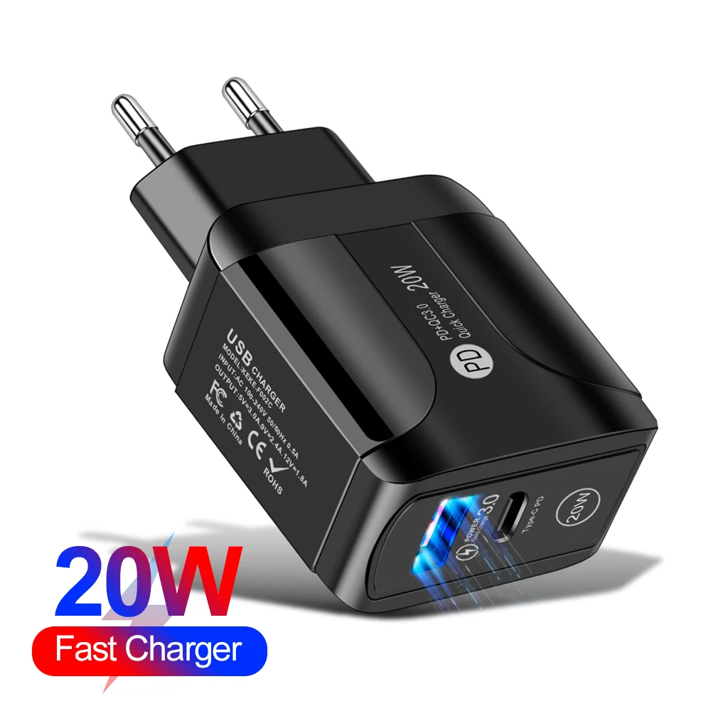 

Free Shipping 1 Sample OK 20W PD Charger Portable Mobie Phone Dual USB Wall Charger Type C Travel Charger Adapter