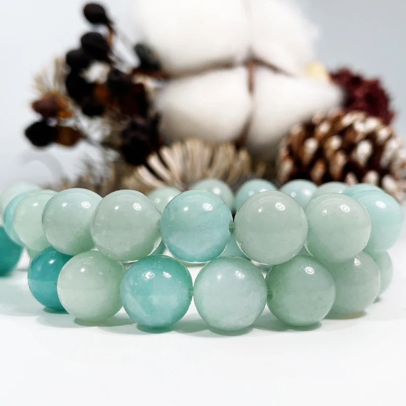 Natural A Grade Blue Amazonite Polished Round Stone Beads for Jewelry Making Bracelets Necklaces Earrings