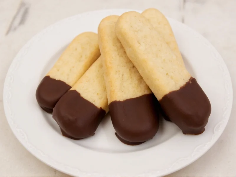 Homemade vanilla wafers dipped in dark chocolate