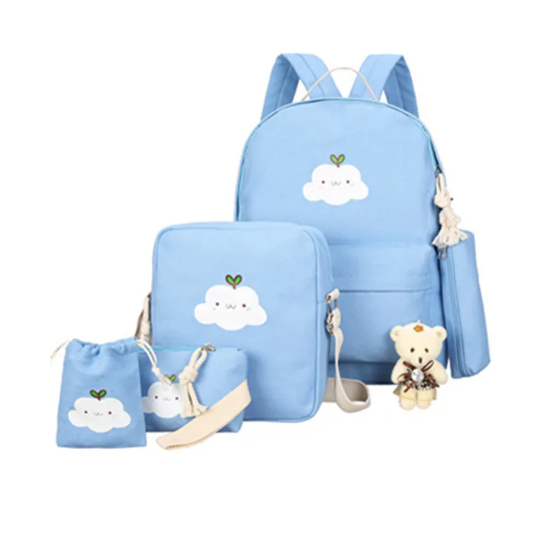 
Hot Selling 5pcs Shoulder Teen Girl Backpack Set Canvas Middle High School Student Bag Backpacks 