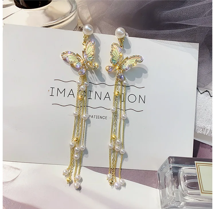 

Pearl Butterfly Elegant Drop Dangle Crystal Women Fashion Earrings Jewelry 2020