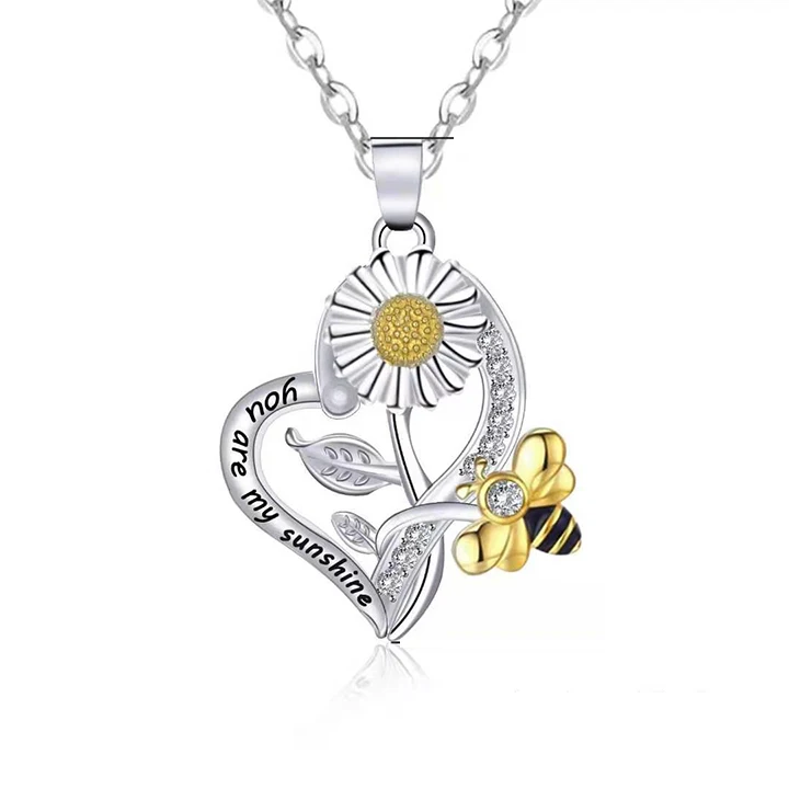 

Trendy You Are My Sunshine Necklace Anniversary Jewelry Mothers Birthday Gifts Diamond Bee Sunflower Necklace, Picture shows