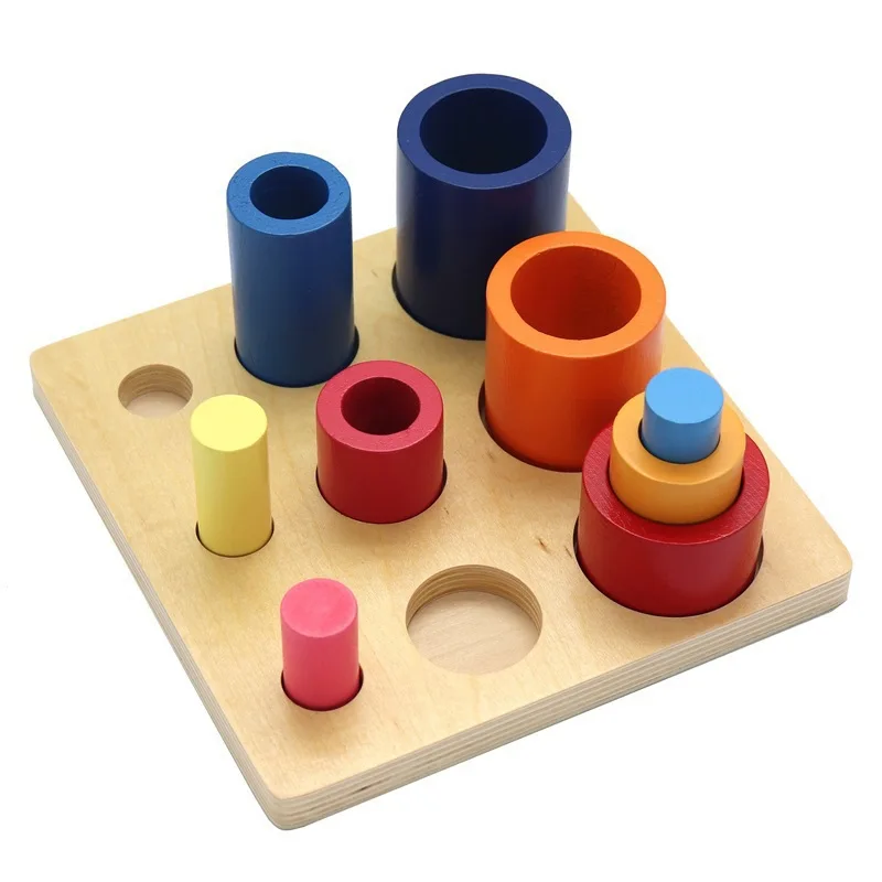 

HOYE CRAFT Fashion Wooden Board Toys Rainbow Column Matching Blocks Game Montessori Educational Toy