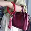 Large Circle Keyring Leather Tassel Bracelet leopard print Wrist Round Key Chain Bangle for Women Multipurpose